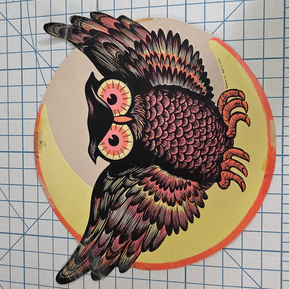 Vintage 1970’s Beistle Embossed Owl & Moon Die Cut 15.5 X 13.8